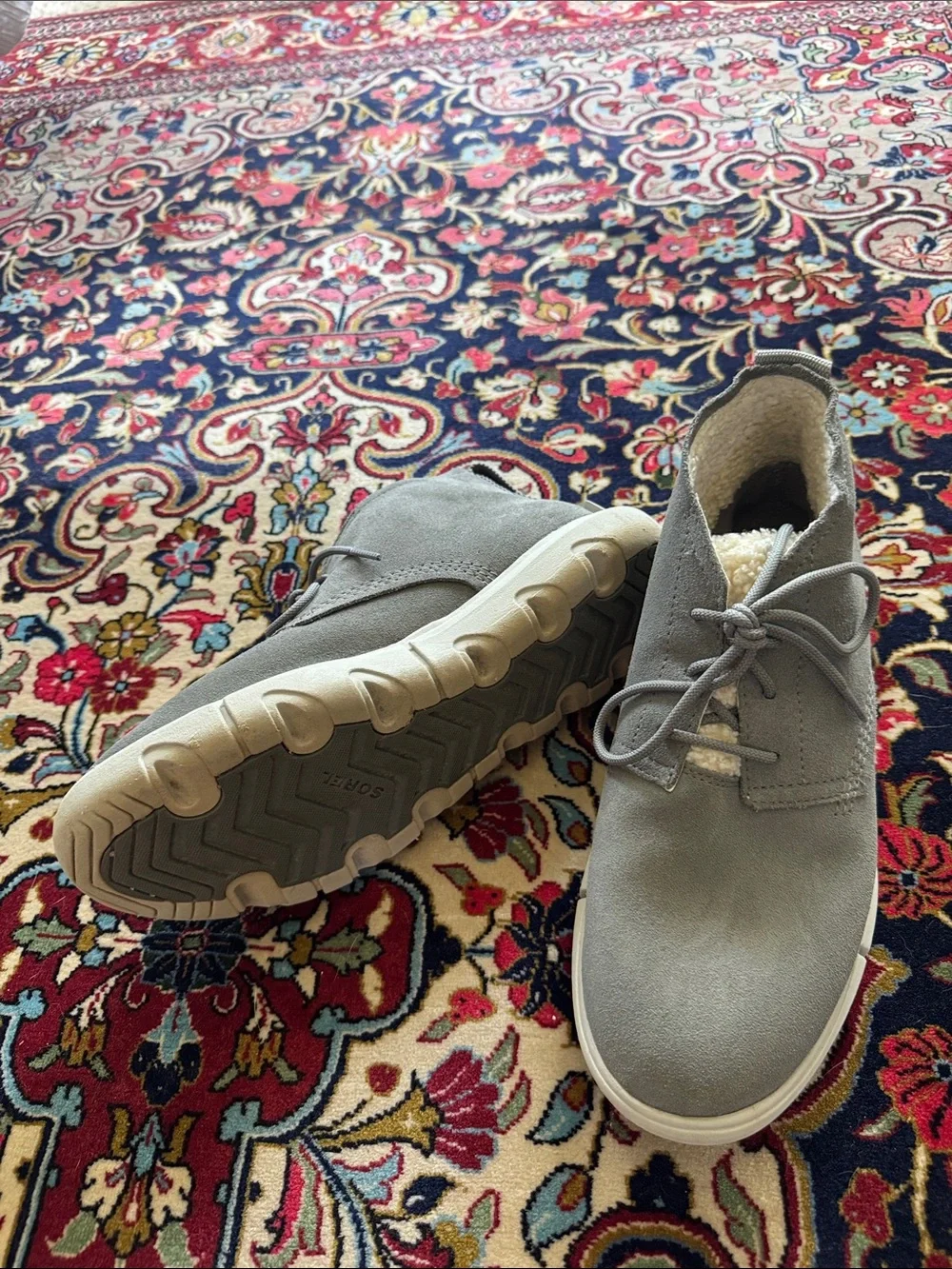 Sorel Gray and Off-White Sherpa-Lined Bootie